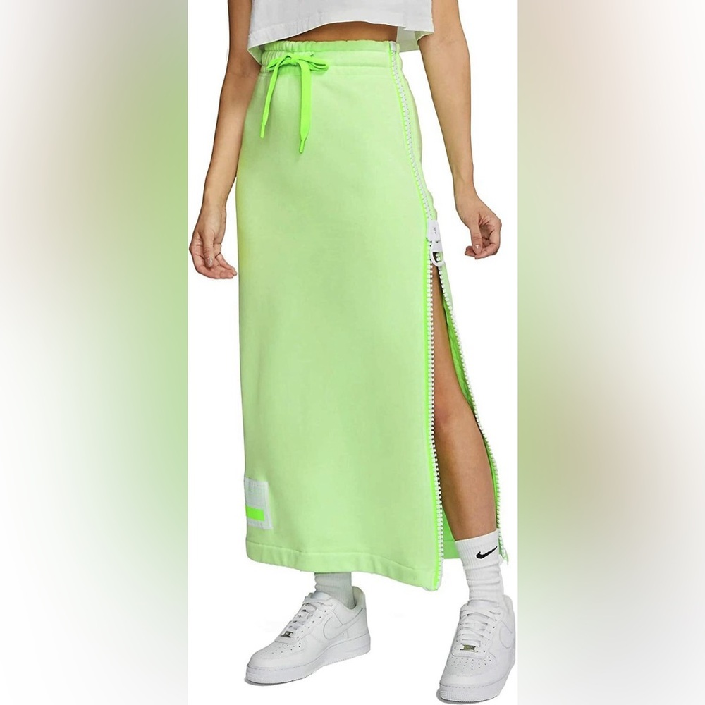 Nike Sportswear NSW Women's Fleece Long Skirt Ct0878-376 LIME GREEN Size XS